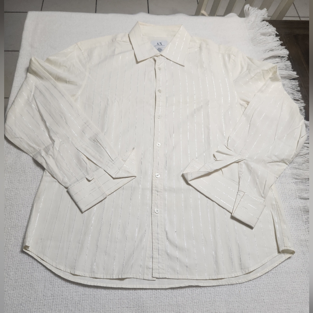 Armani Exchange Men Cream Dress Shirt Size XL